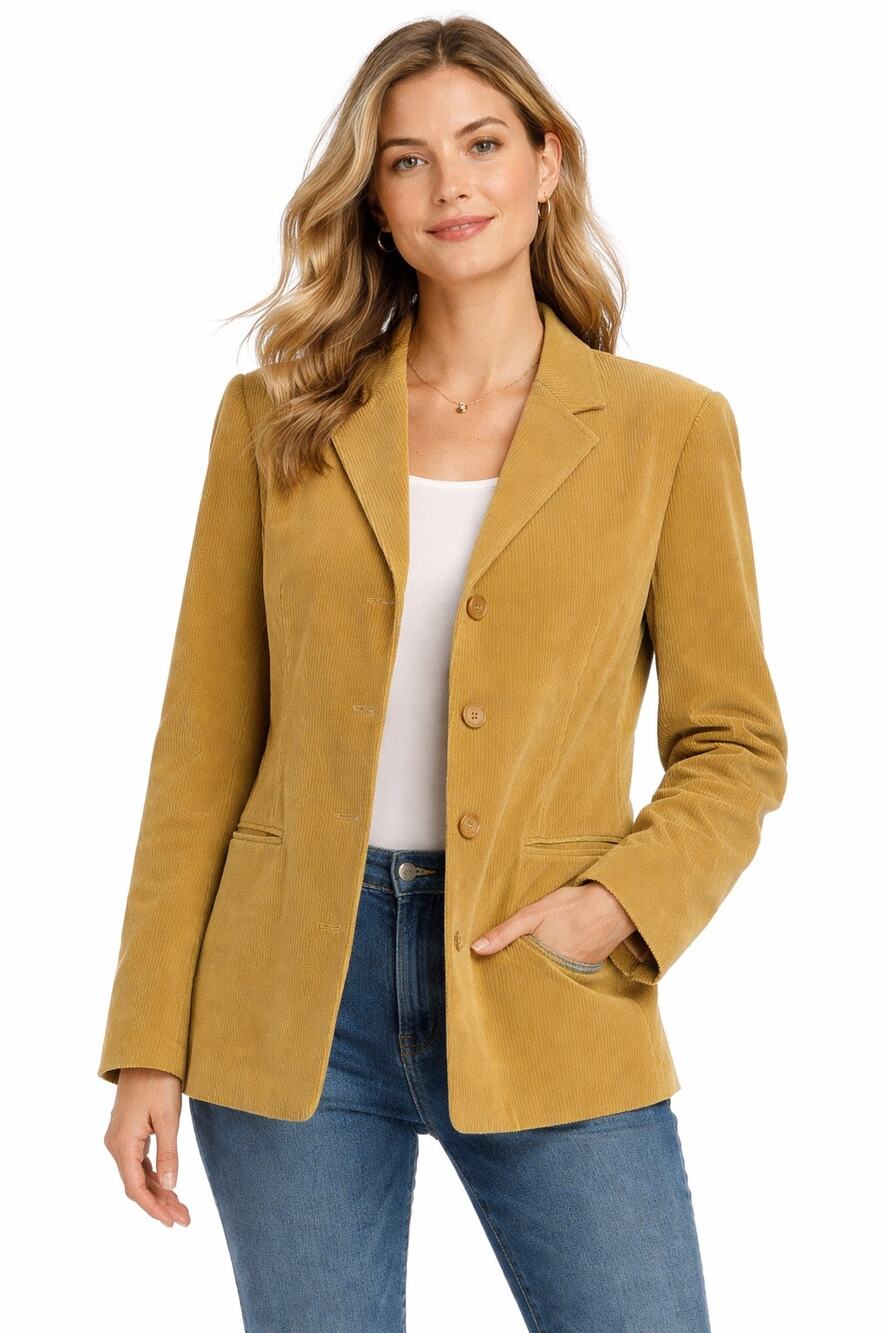 1990s Lands’ End Mustard Corduroy Cotton Blazer Jacket Size 12 Classic Fit 12